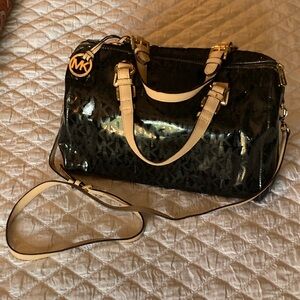 Michael Kors Glossy Black and Tan Satchel